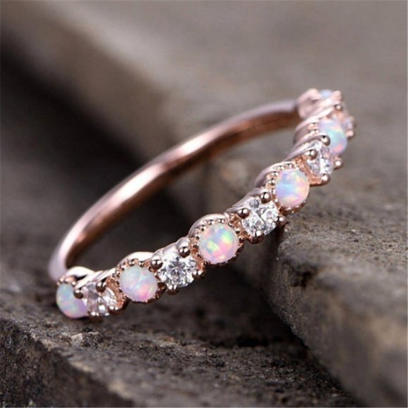 🥰Opal Simple Thin Silver Lovely Rings for Women, INDN8006 - Picture 4 of 6